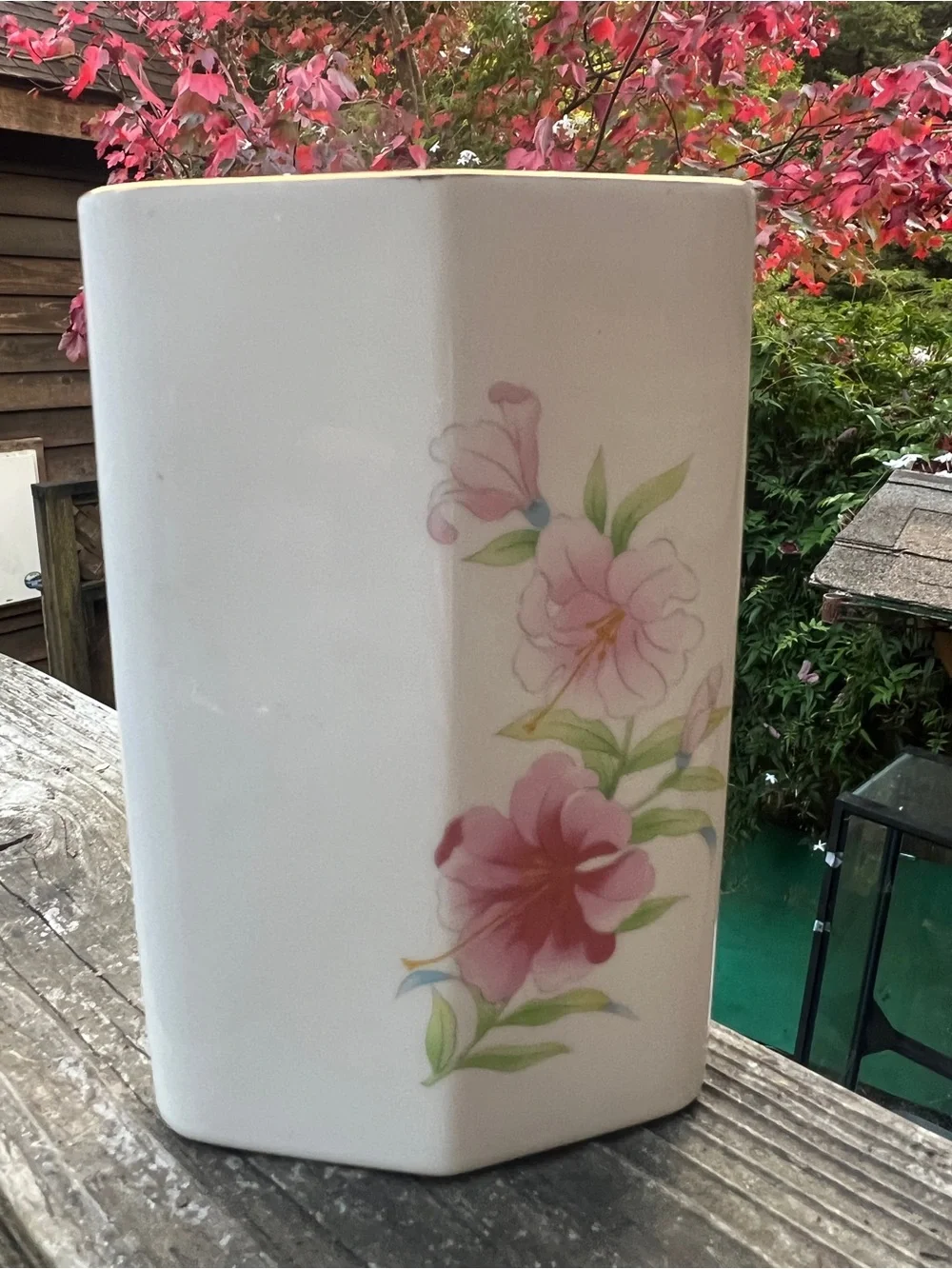 Floral Pink Porcelain Vase Elegant Home Decor Accents Vintage